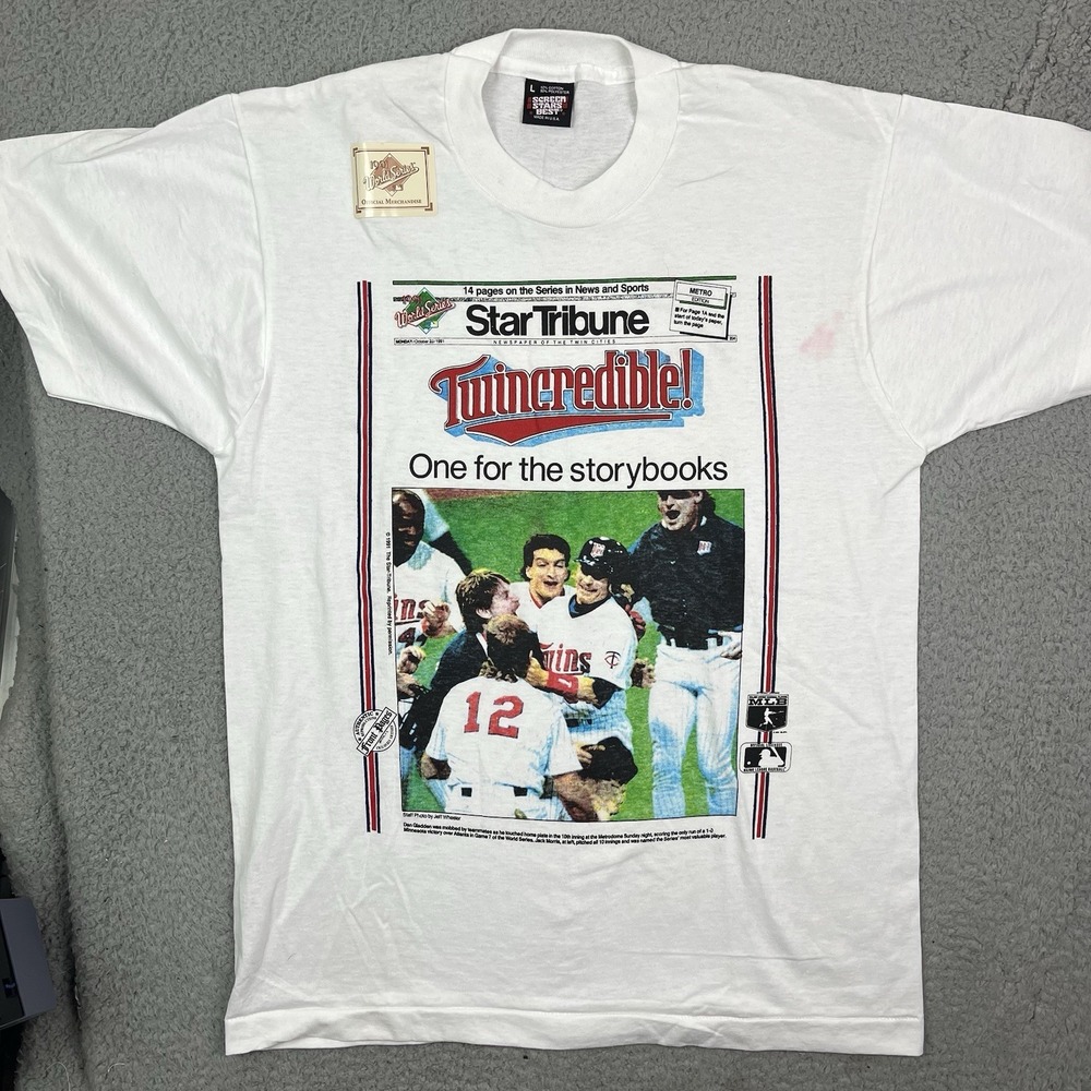 Vintage 1991 Minnesota Twins World Series Champions Newspaper Shirt‎ Size Large